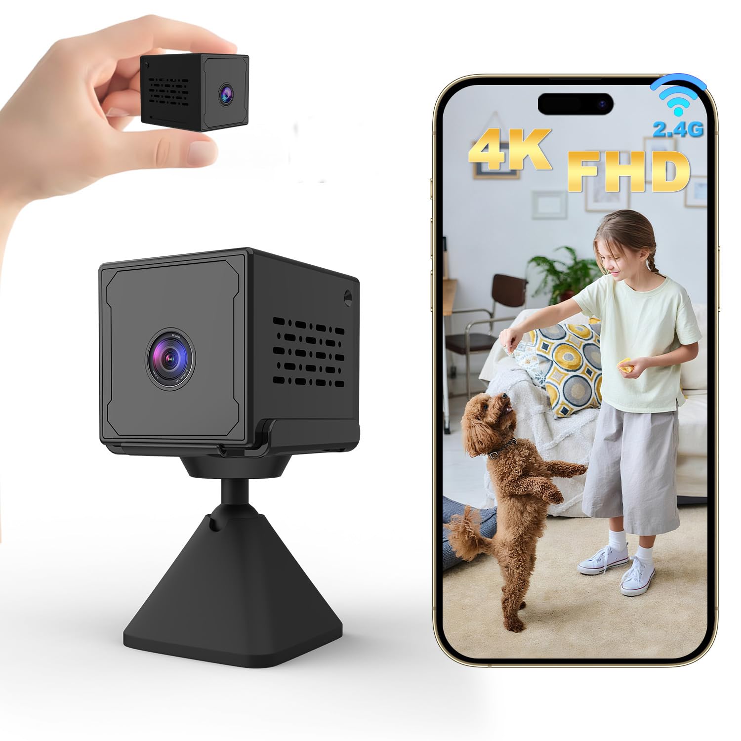 Bextgoo Mini Telecamera Spia Nascosta, 4K HD Telecamera Spia Wifi/Senza Wifi, Spy Cam con Batteria 2000mAh, Visione Notturna e Rilevamento di Movimento, Microcamera Spia per Uso Interno/Esterno