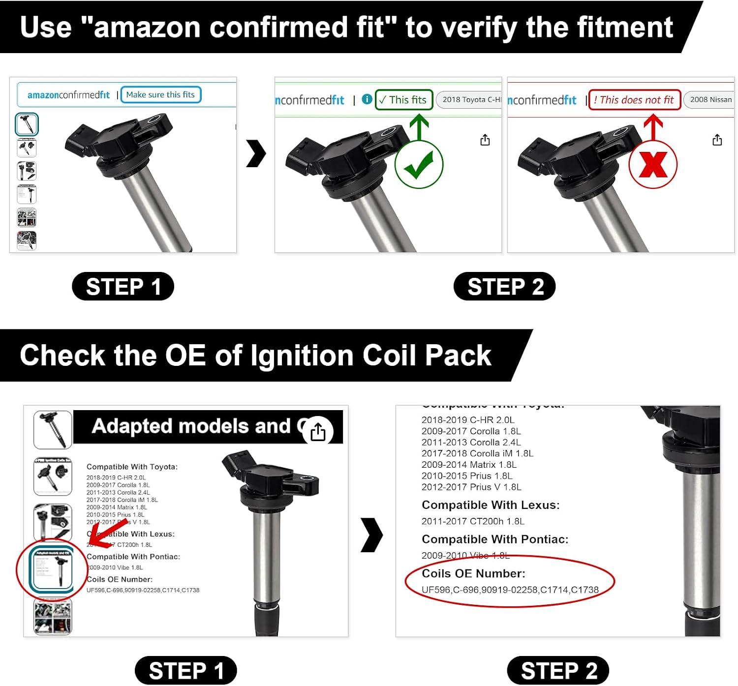 1pcs Ignition Coils Compatible with Toyota Corolla Prius Matrix Scion XD 1.8L 2009 2010 2011 2012 2013 2014 2015 2016 2017 Coil Pack 1.8 L4 Replaces# UF596 C1714 C1738