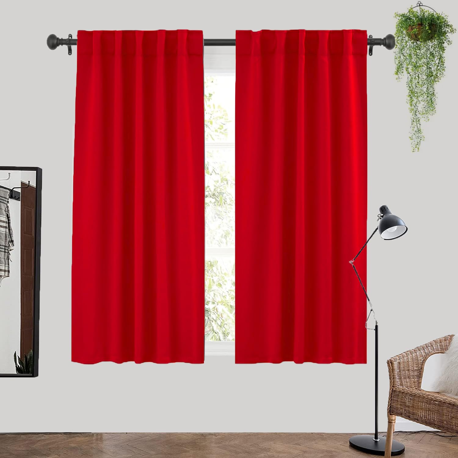 ZHhan Blackout Window Curtains Thermal Rod Pocket Blackout Curtains Energy Saving for living room bedroom kitchen bathroom Wide 34" x Long 76" Red 2 Panels