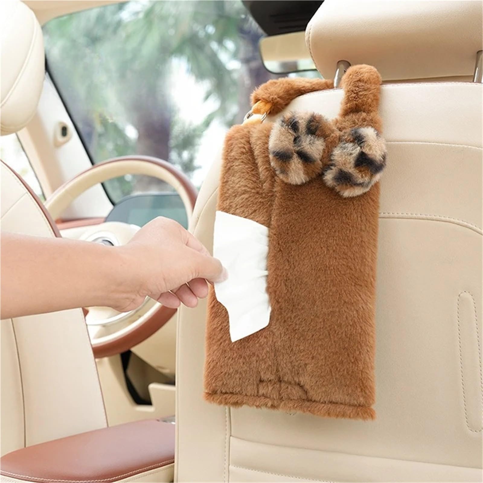 Papierowe pudełko samochodowe z wzorem panterki, pluszowa torba do przechowywania na siedzeniu, Fashion Goddess Car Home Dual-Use-Organizer (Color2)