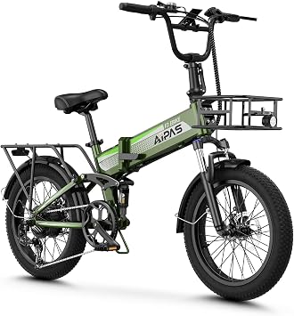 Aipas F3 Electric Bike for Adults with 1500W Motor Peak,48V 12.8Wh Removable Battery Max 62 Miles 28MPH,20" x 3.0 Fat Tire Folding Electric Bike with 7-Speed Suspension with Front Basket