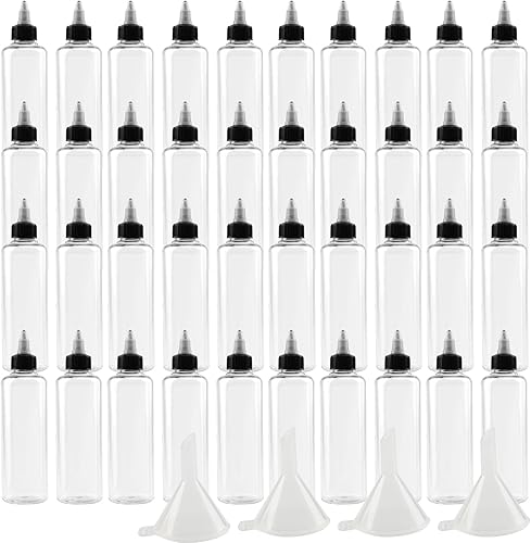 40 botellas de plástico de 2 onzas, botellas dispensadoras redondas con tapa superior giratoria para manualidades, cocina, hogar, transparente