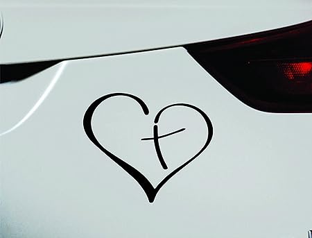 Amazon エクスプレスデコア Expressdecor 十字架付きハートの聖書キリスト教シンボルデカール 面白い車やトラックの窓用ステッカー ブラック Expressdecor 外装 エアロパーツ 車 バイク