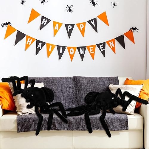 Miniatura 2 de Soaoo 2 almohadas de Halloween de araña de 15.75 x 9.84 pulgadas, diseño de araña negra, almohada realista con forma de tarántula espeluznante para