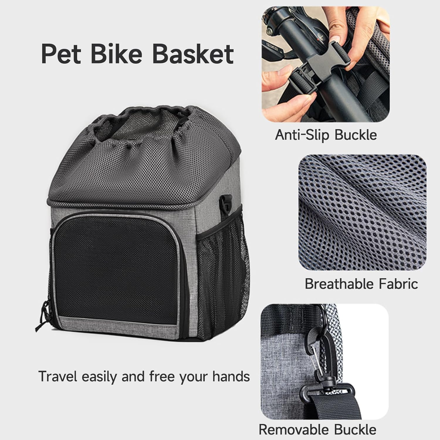 Pet Bike Basket for Cats & Small Dogs,Dog Bicycle Front Carrier Backpack with Adjustable Straps & 2 Side Storage Pockets,Pet Travel Bag for Bicycle, Shoulder & Car Use (Up to 16.5 lbs)