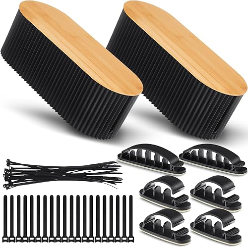 Marsui 2 cajas organizadoras de cables negras para ocultar cables, organizador de cables de escritorio de oficina en casa, 11.8 x 5.1 x 4.3