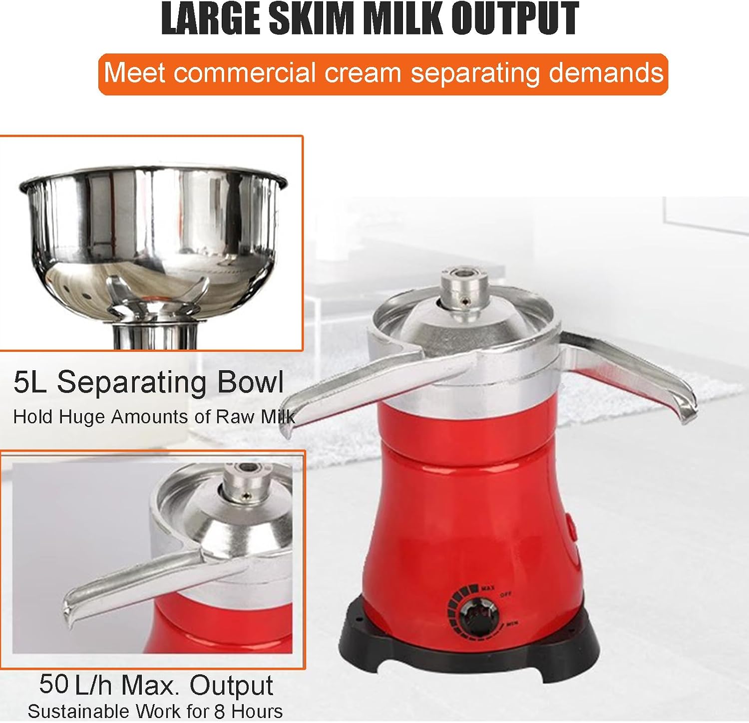 Dairy Professional Whipped Cream Dispenser Electric Fresh Milk Cream Separator for Cow Milk 50L/H Milk and Cream Butter Separator Machine, Milky Cream Separator for Farmer