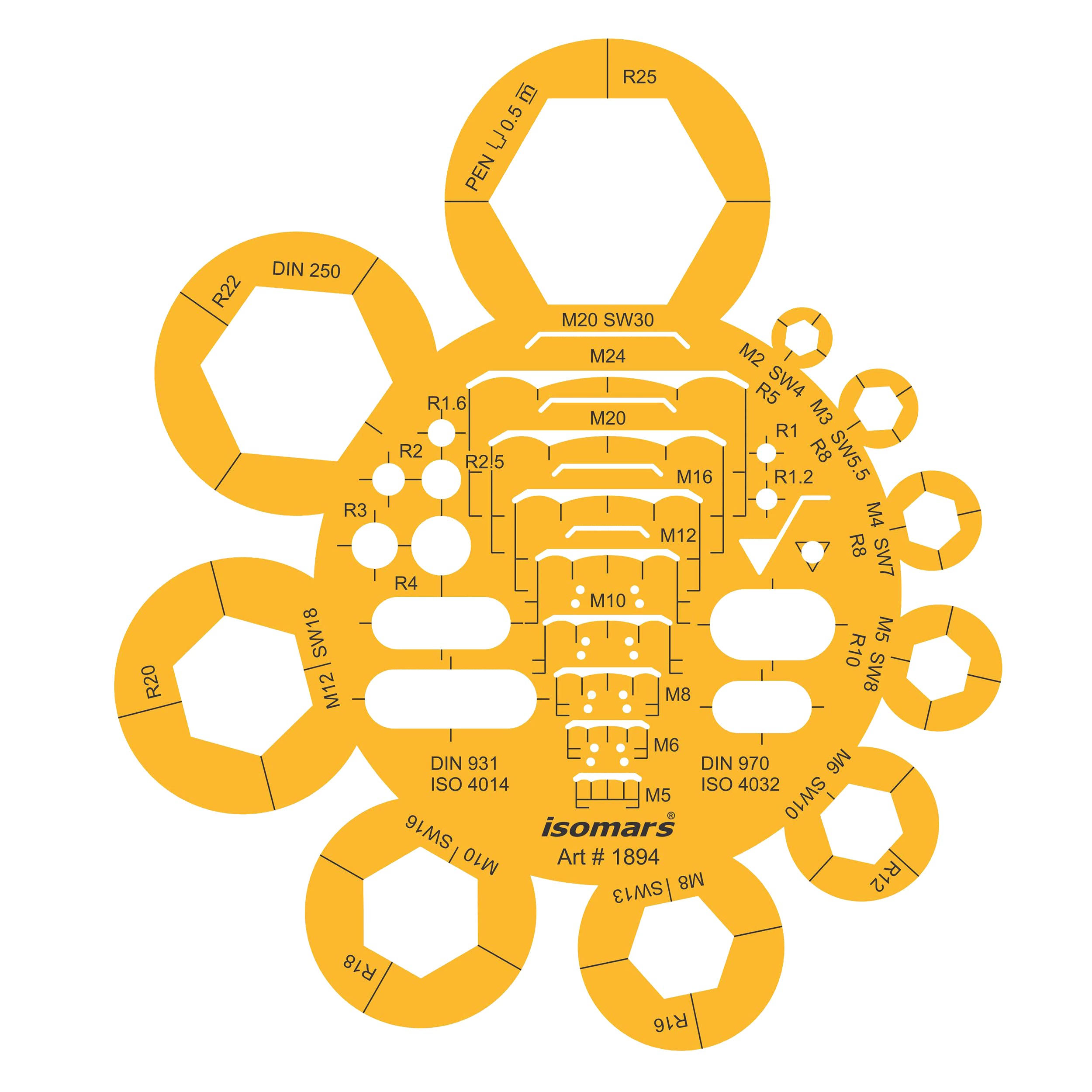Isomars Bolt Template Stencil – Engineering Drawing Template for Bolt Head, Nut, Washer & Thread Shapes – Ideal for Technical Drawing & Drafting