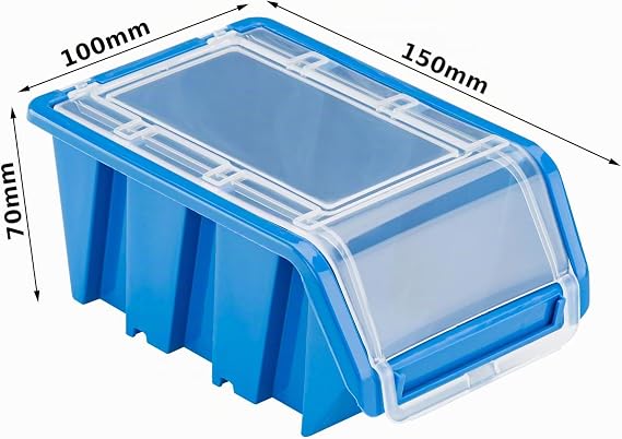 10 x Stacking Boxes with Lid Workshop Stacking Box Sorting Box 100 x 155 x 70 cm Blue Stackable Plastic Storage Boxes