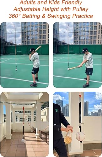 Miniatura 3 de Swing Trainer with Pulley-Height Adjustable with 4m Rope Practice Aid,Improve Batting & Develop Muscle MemoryTraining Tools for