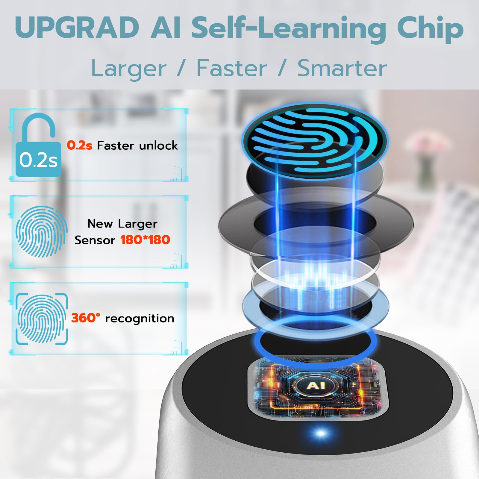 Câble antivol à empreintes digitales avec anse longue épaisse de 15,2 cm - Cadenas Bluetooth biométrique biométrique intelligent pour extérieur - Étanche - Pour portail, clôture,