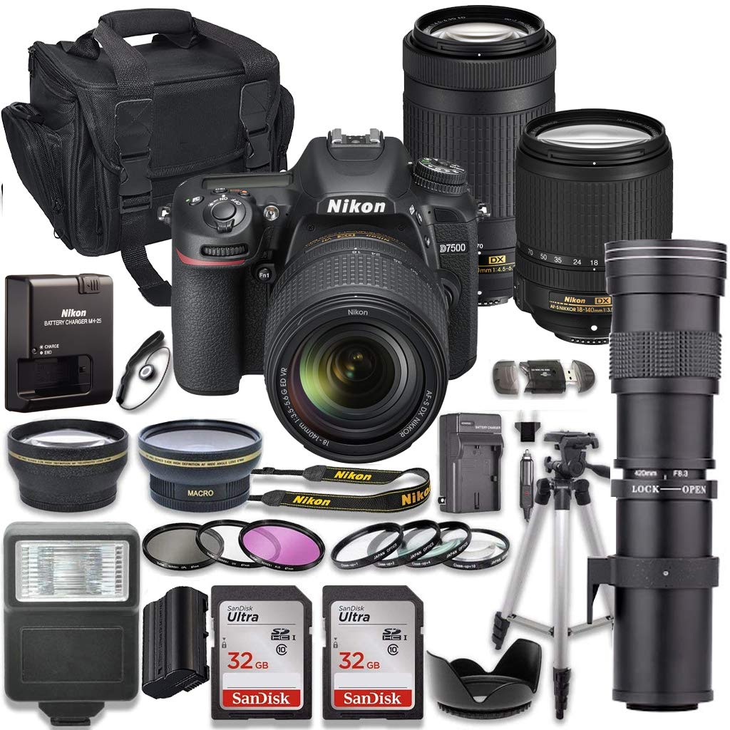 Nikon D7500 DSLR Camera with AF-S 18-140mm VR Lens & Nikon AF-P 70-300mm ED Lens Bundle + 420-800mm 
