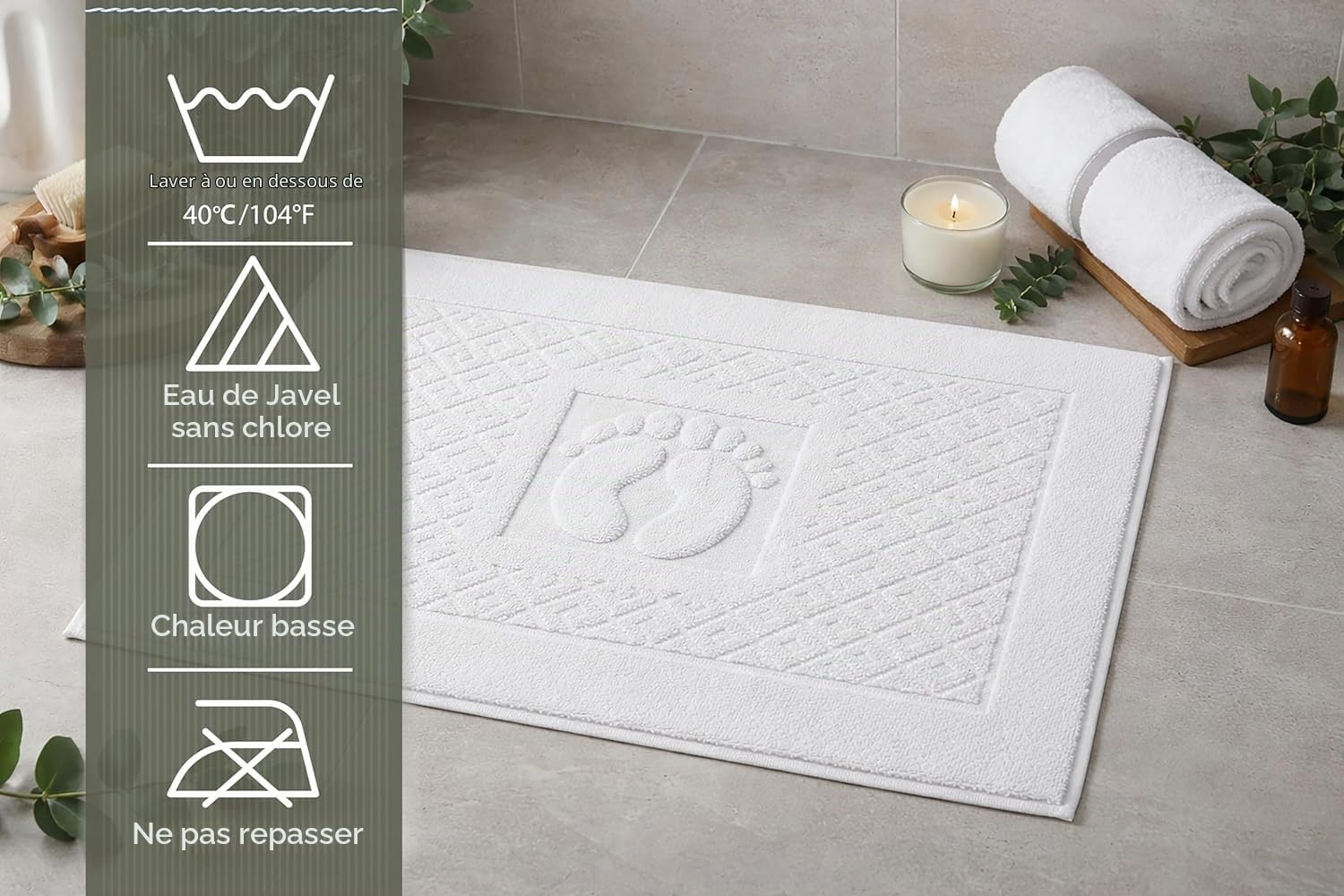 Caramont Lot de 12 Tapis de Bain 50x70 cm – 100% Coton, Doux et Absorbants, Séchage Rapide, Qualité Hôtelière – Blanc – pour Salle de Bain, Maison, Hôtel et Spa