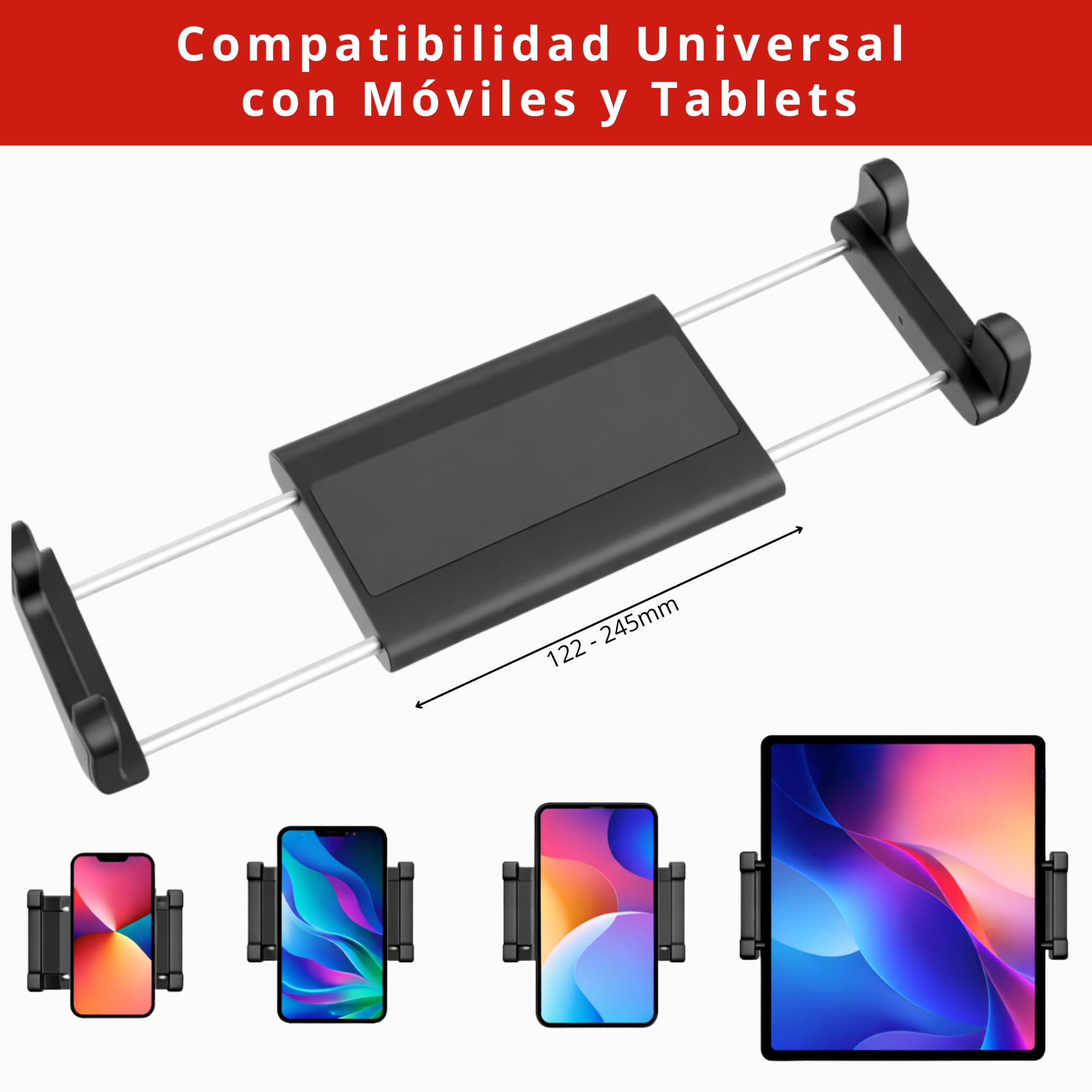 Soporte Tablet Coche Entre Dos Reposacabezas, Ultra Estable y Ajustable 360º, Compatible iPad 4.7-14", Ideal para Viajes en Asiento Trasero. Incluye Cable USB-c