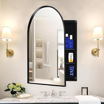 roomfitters 24x36 Arched Recessed Medicine Cabinet, Metal Framed Storage Cabinet with Mirror for Bathroom, Matte Black