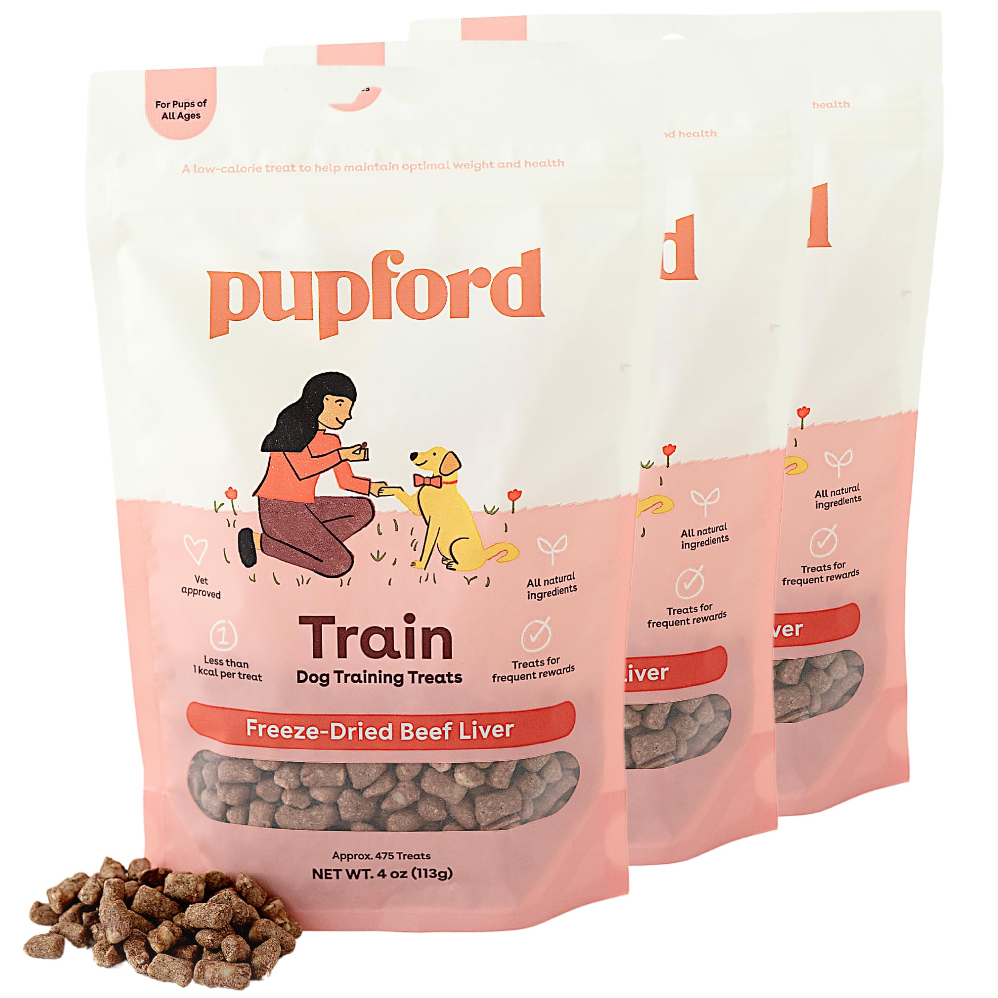 Pupford Freeze Dried Dog &amp; Puppy Training Treats (Beef Liver, 4 oz, 3 Pack)