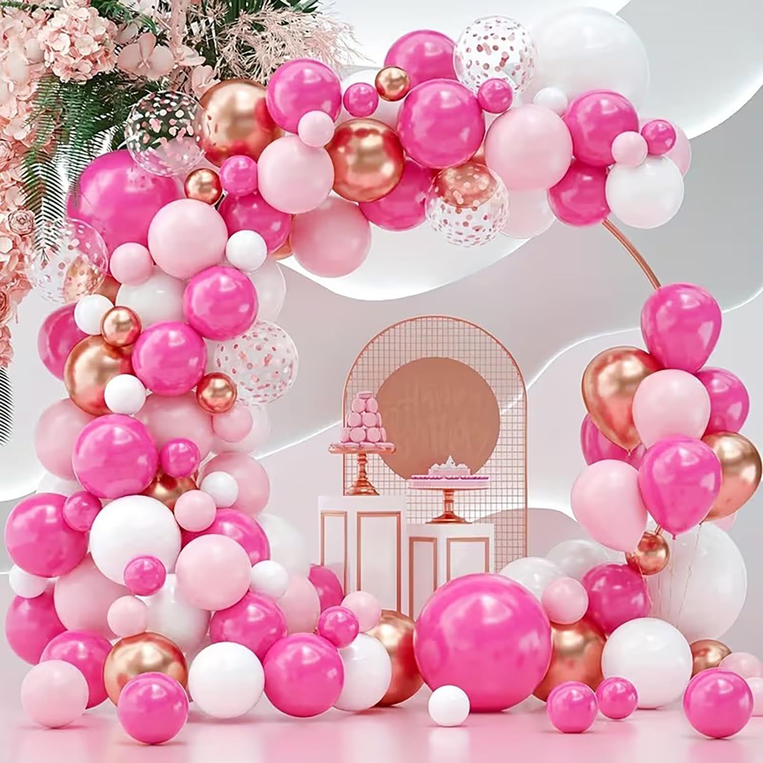 60 szt. różowych balonów dekoracyjnych, 30 cm, różowe balony lateksowe, metaliczny design, urocze balony z konfetti, zestaw dla kobiet, dziewcząt, na przyjęcie urodzinowe, walentynki, rocznicę ślubu