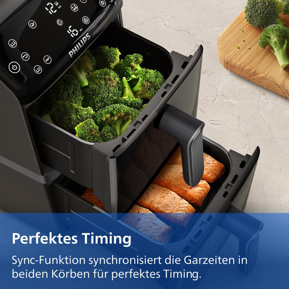 Philips Airfryer 4000 Series Gestapelte Heißluftfritteuse 2 Kammern 10L RapidAir PFAS-freie Keramikbeschichtung