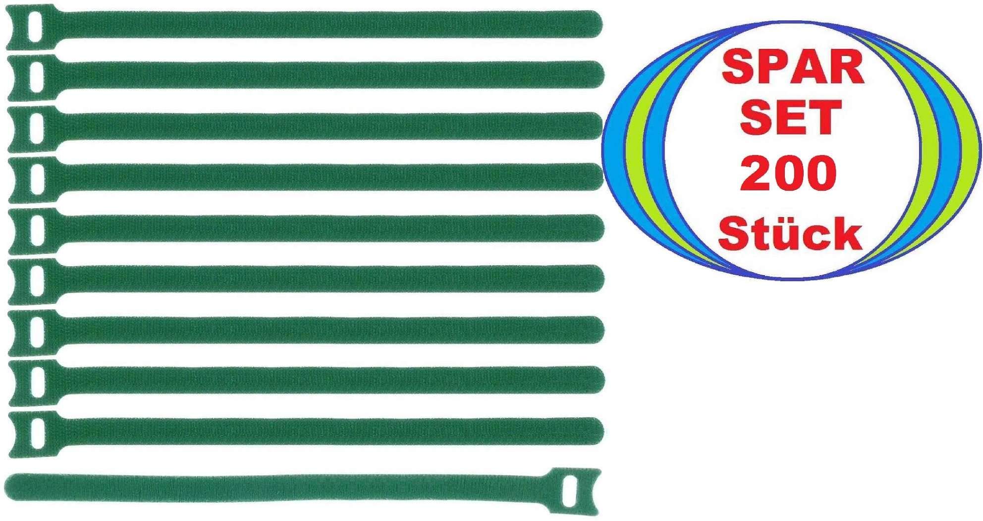 200 x Klettkabelbinder 300 x 28 mm Grün - Klett Kabelbinder Kabel-Klettband - Wiederverschliessbar/Wiederverwendbar (200, 300 x 28 mm Grün)