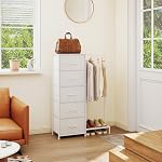 Somdot Dresser avec Hang Rack,5 Dressers Petit dressing pour chambre, Tissu réversible Coffret de tiroirs avec rack de vêtements, Tour de rangement pour placard,Salle de vie, Cuir blanc