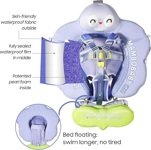 Miniatura 10 de Flotador flotante Mambobaby para cama 2025, agradable a la piel, flotador de natación para bebé no inflable con toldo de protección solar UPF 50+,
