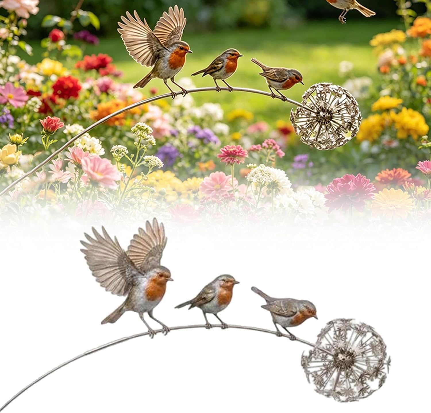 Robin Garden Stake, Metal Robins Bird Garden Sculpture, Rustic Robin Bird Yard Art Decorations with Floral Accent,Lawn Ornament for Patio and Flower Bed, Memorial Tribute Decor