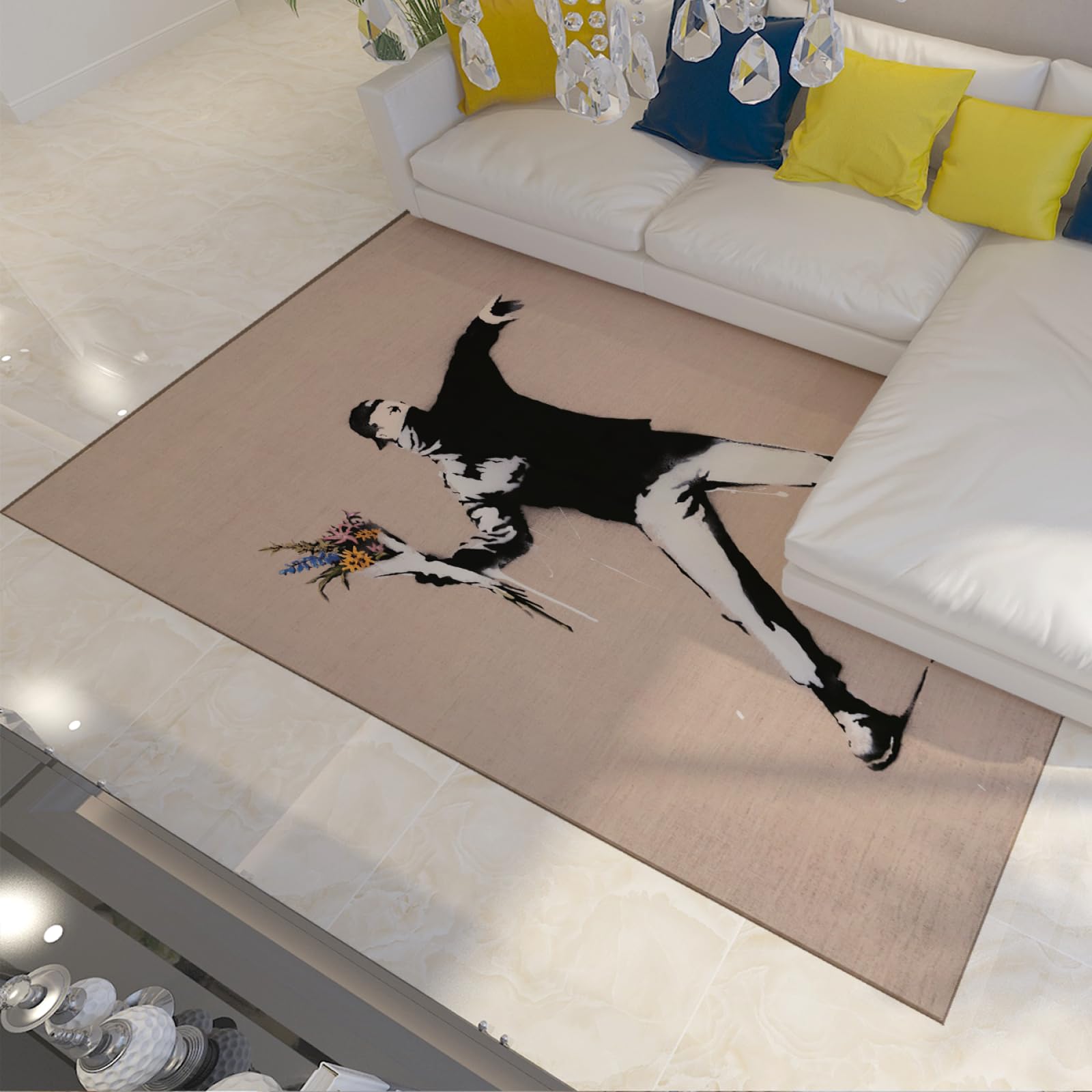 Tapis de salon Banksy graffiti 60x120 cm moderne pour déco séjour