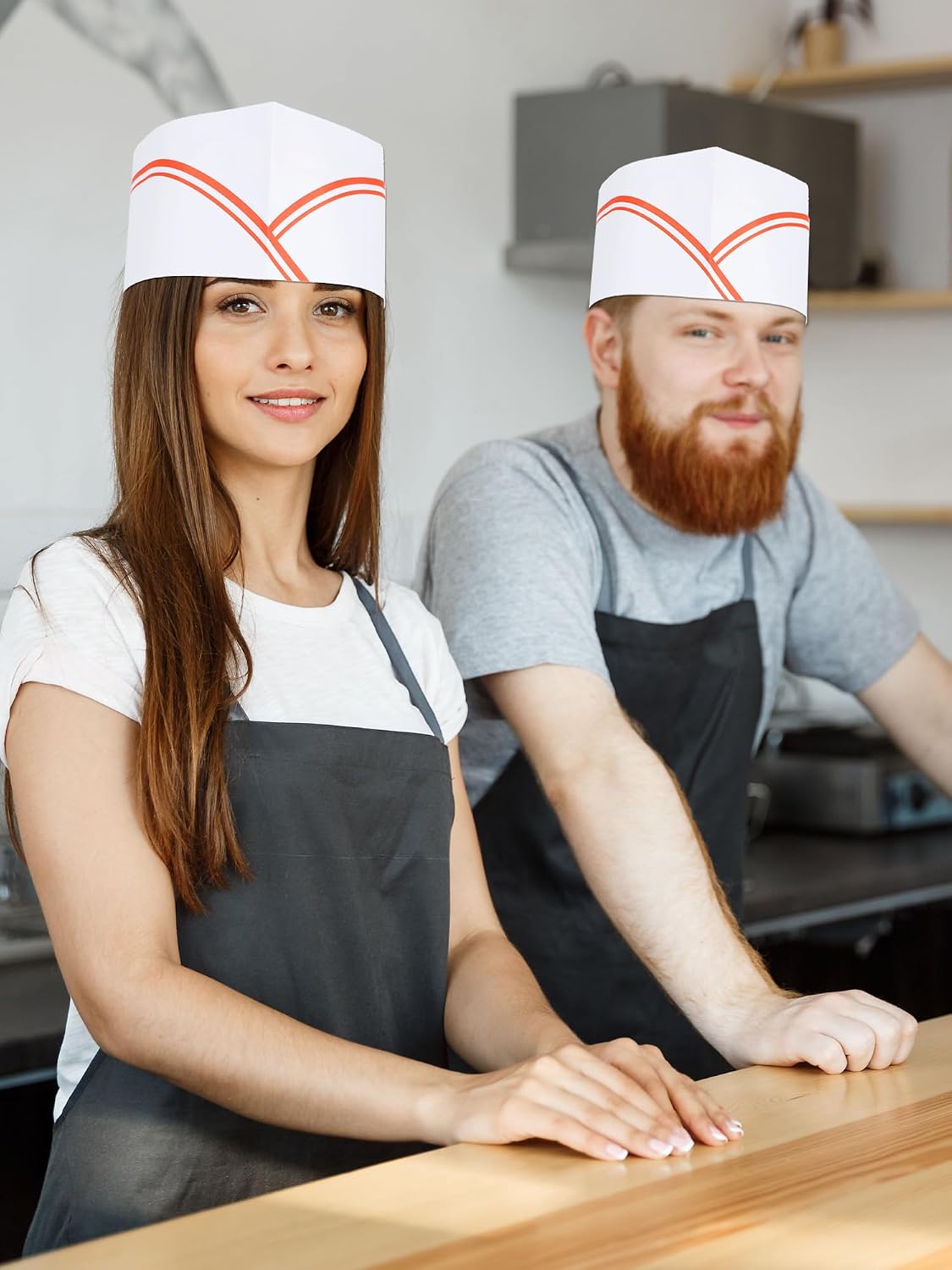 100 Pcs Paper Chef Hats Diner Food Server Caps Disposable Chef Cap for Adult Men Women Restaurant Home Kitchen Baking White