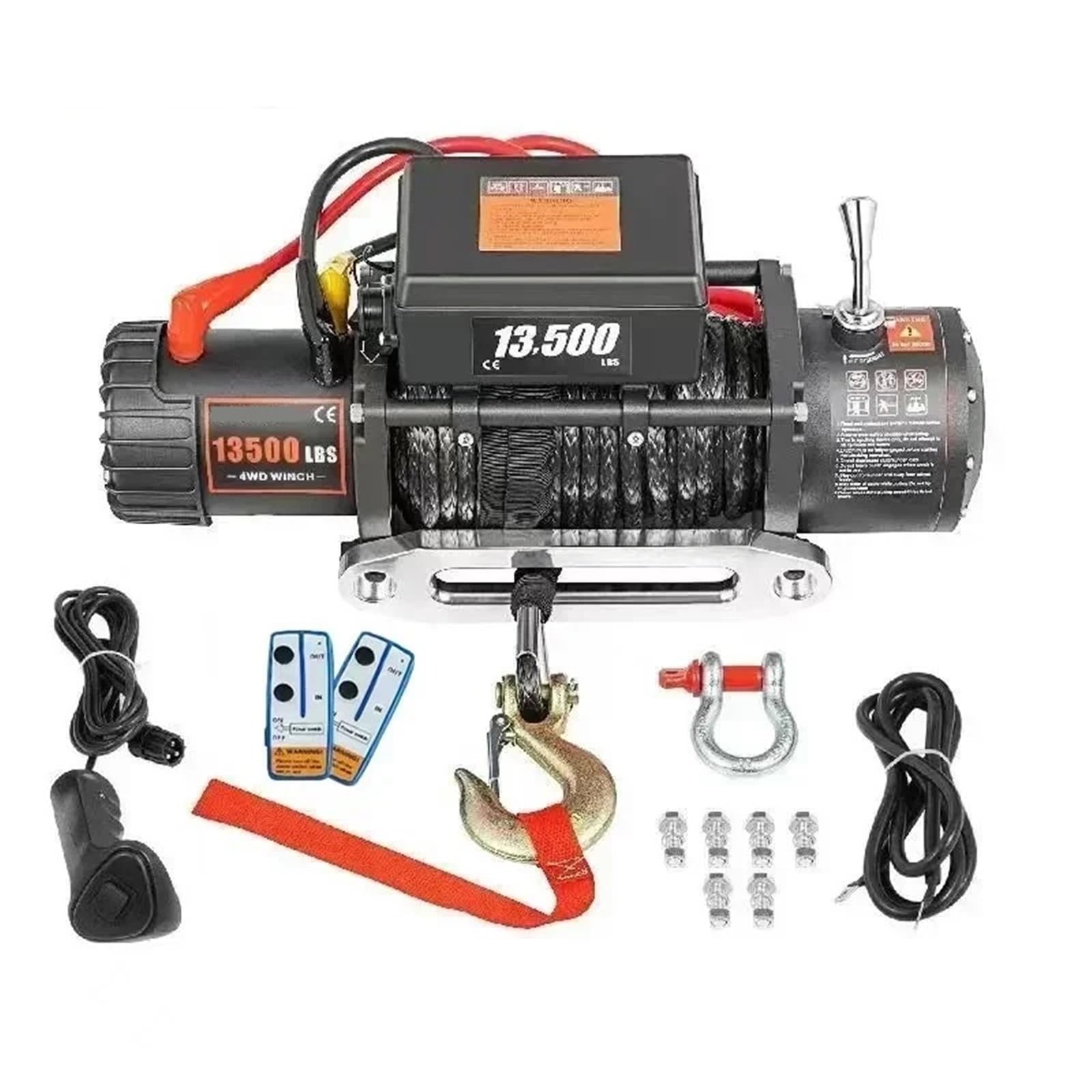 Wciągarki elektryczne 13500 LBS 12V wciągarka elektryczna syntetyczna lina holownicza 24M/92FT wciągnik do przyczepy samochodowej 4X4 ciężarówka ATV łódź terenowa