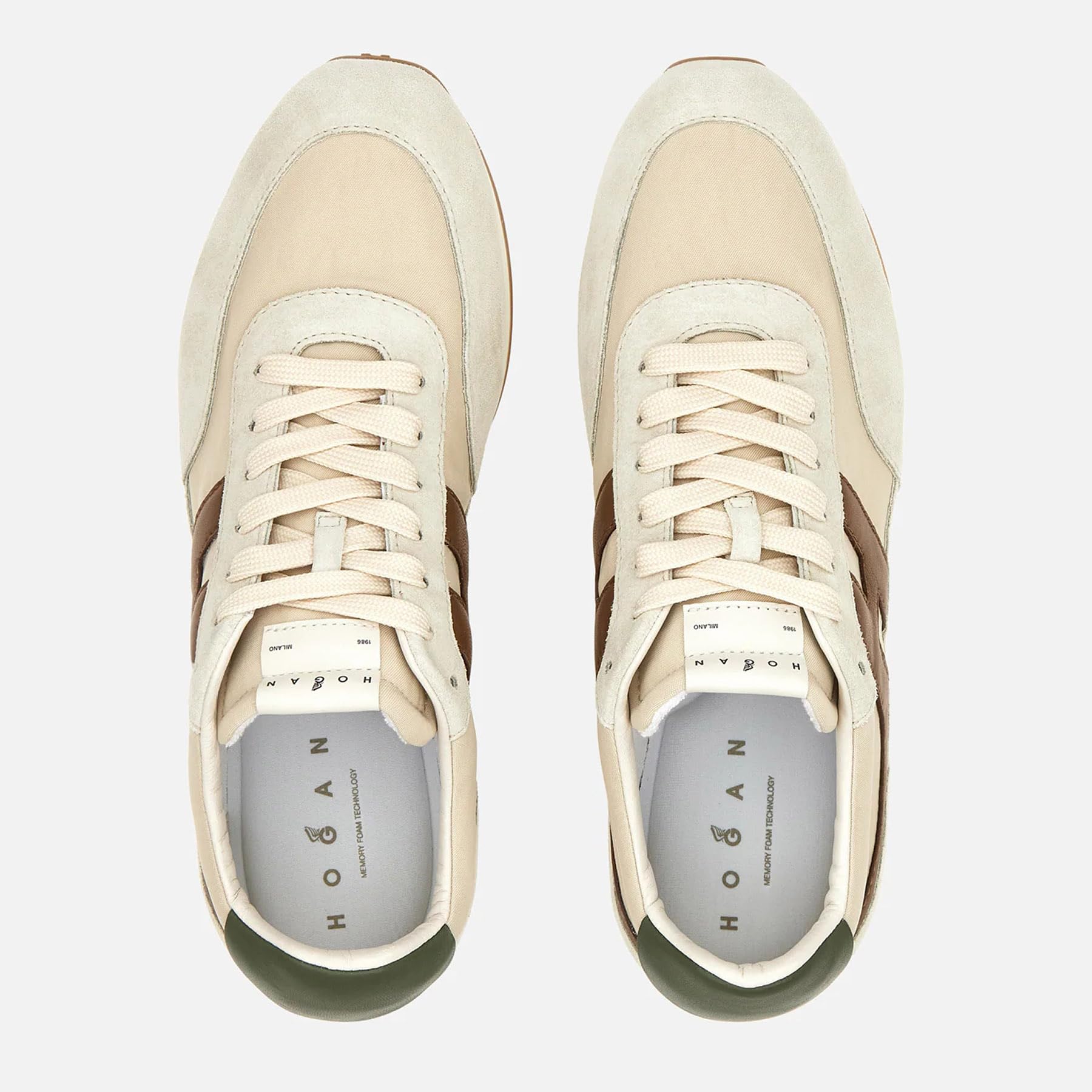 Hogan Zapatillas de hombre Athletic de piel y tela blanca, verde y marrón - HXM6990FZ90 UZA793K 7