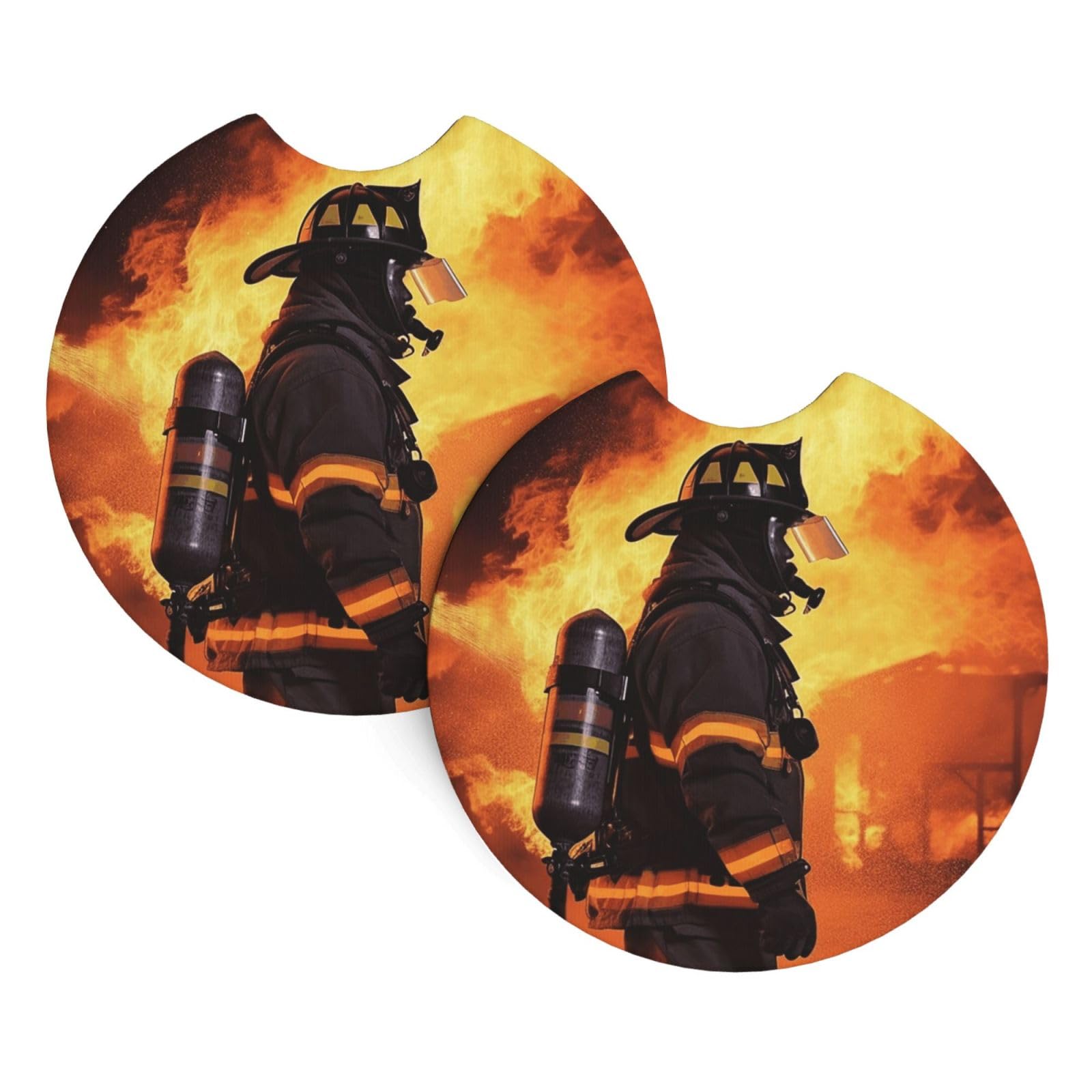 2 Pack Car Coaster for Cup Holders Firefighter Fireman Flame Car Cup Coaster 2.7" Neoprene Non-Slip Automotive Cup Mat Universal Auto Car Interior Accessories for Women Men Cup Pad