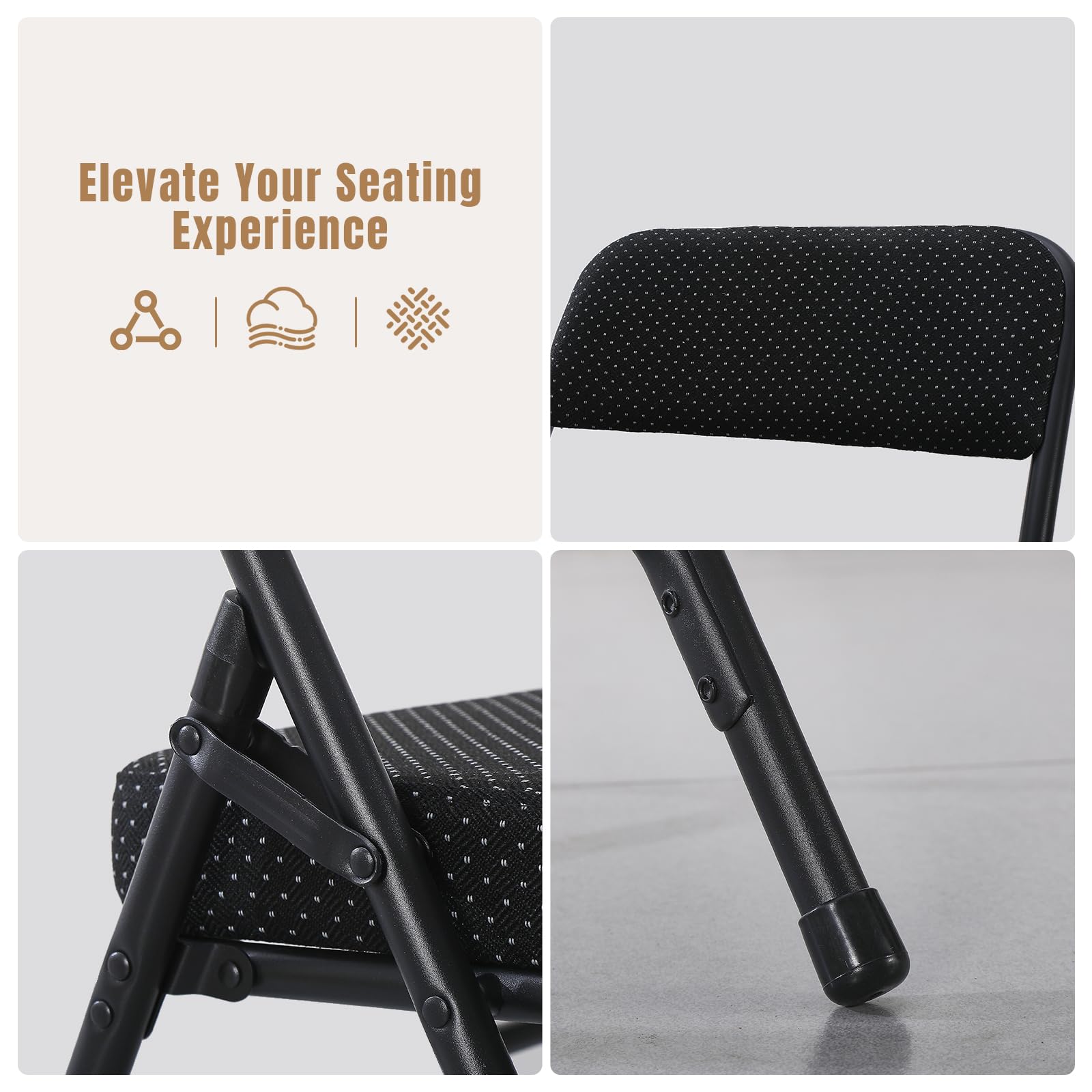 Silla plegable de jardín con acolchado extra grueso y funda aterciopelada, cómoda silla de balcón para exteriores, portátil, ligera, ajustable, 2 paquete, color negro