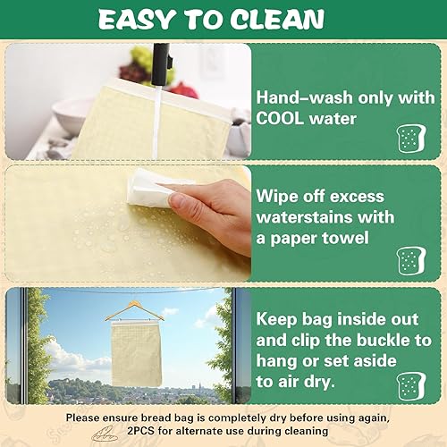 Vista 11 de Augshy Bolsas de pan, paquete de 2 bolsas de pan para pan casero, bolsa de pan de lino de 17.7 x 11.8 pulgadas, forro interior para mantener el pan