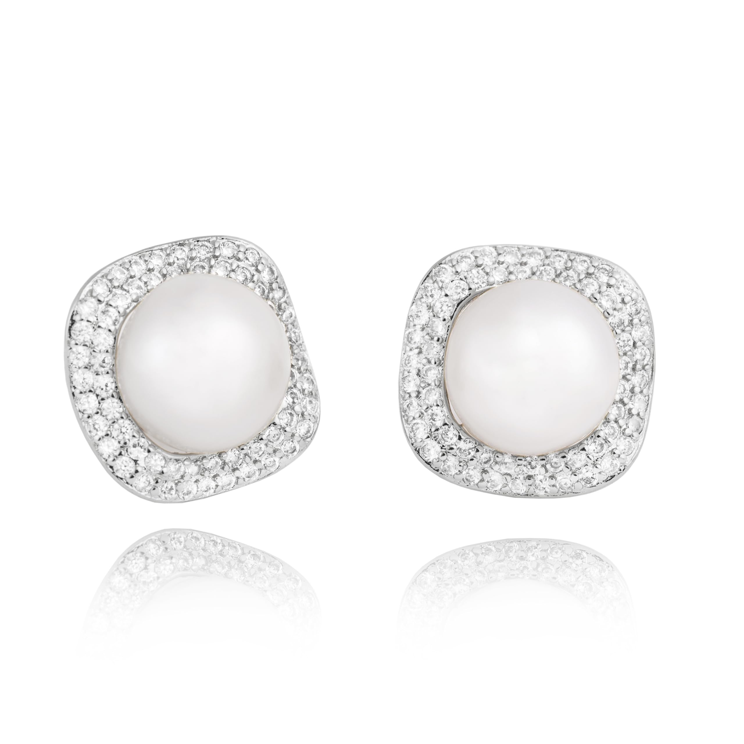 Boucles d'oreilles perles argent 925 de 9mm et oxydes de zirconium scintillants