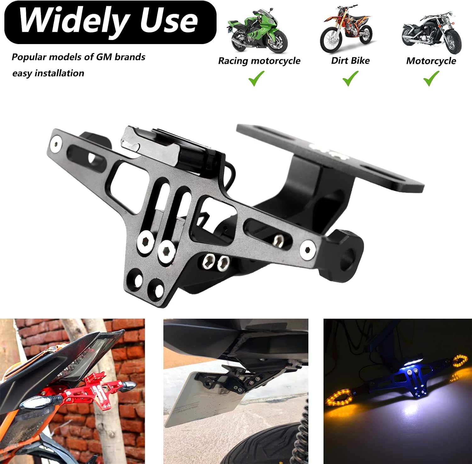 LKV Universal Motorcycle License Plate Bracket Frame with LED Light