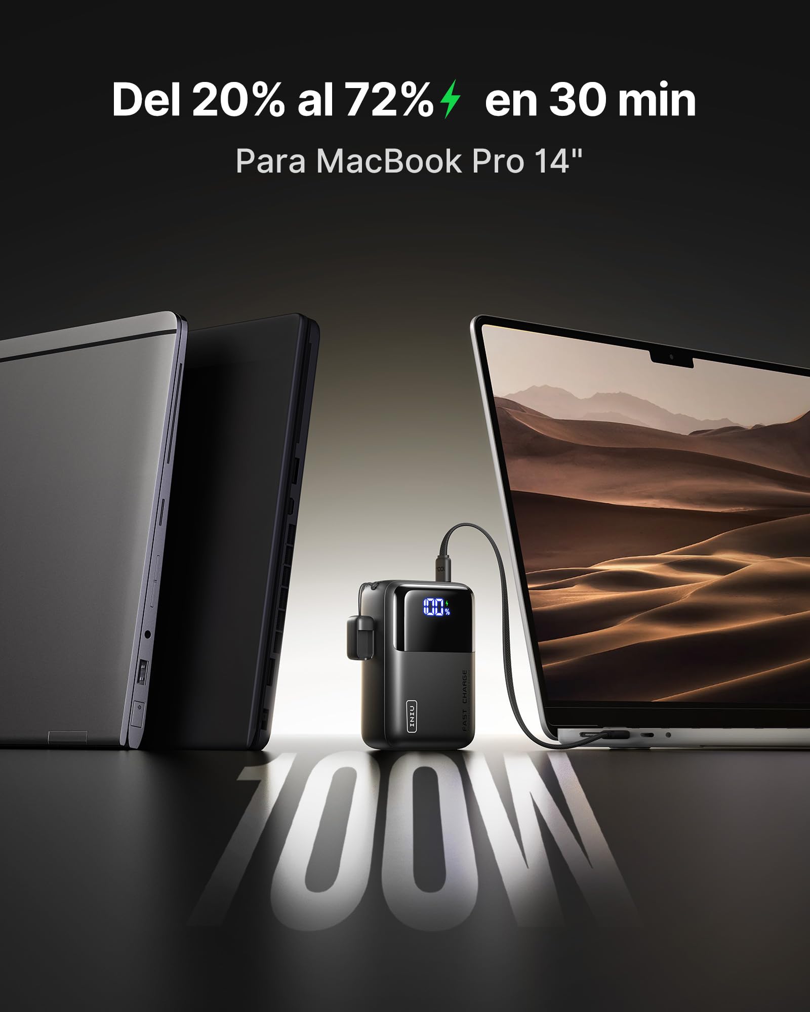 INIU Banco de energía de Carga rápida de 100 W, el Cargador portátil más pequeño de 25000 mAh de Alta Capacidad para Laptop, Paquete de 3 Puertos con Cable USB C Desmontable para Viajes, Camping