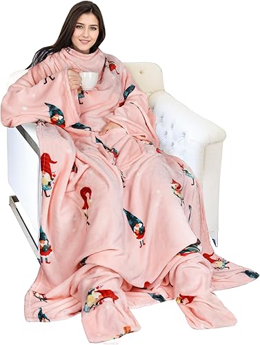 Miniatura 38 de Catalonia Manta de Forro Polar Vestible con Mangas y Bolsillos para los Pies para Mujeres y Hombres Adultos, Manta Envolvente con Mangas de Gato azul