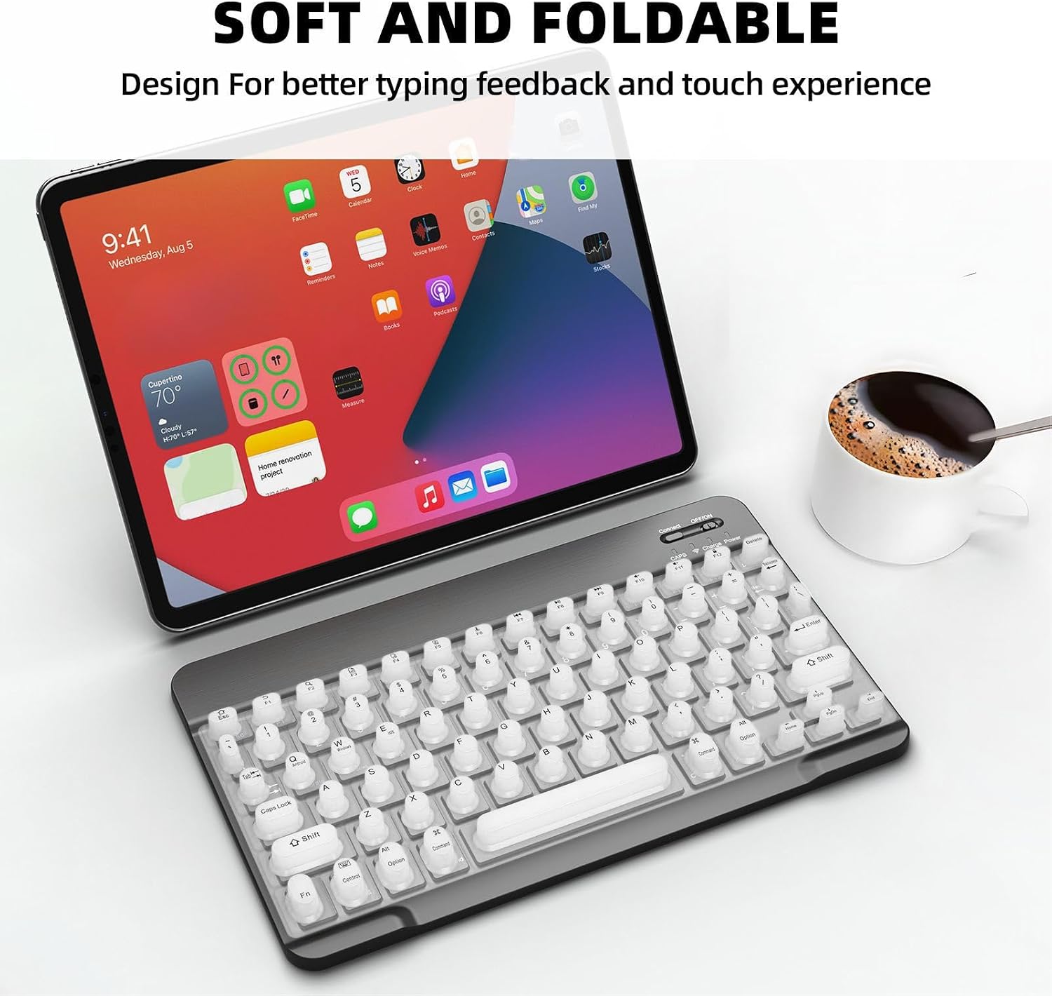 Sanpyl Keyboard for Long Nails, Wireless Bluetooth Keyboard with Silicone Raised Protective Cover, for Wins, for Android, for iOS, Slim Quiet (White)