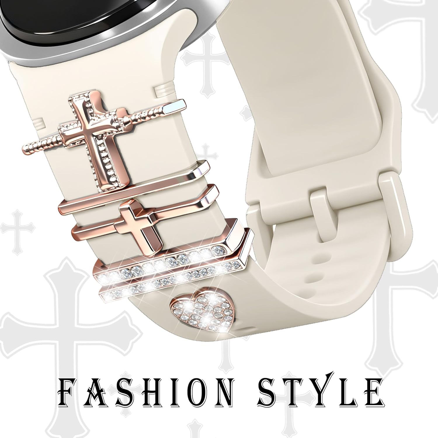 Band Compatible with Samsung Galaxy Watch 8 Band 40mm 44mm/Galaxy Watch 8 Classic 46mm, Soft Silicone Replacement Strap for Galaxy Watch 8 2025 with Decorative Charms Accessories Women - Image 2