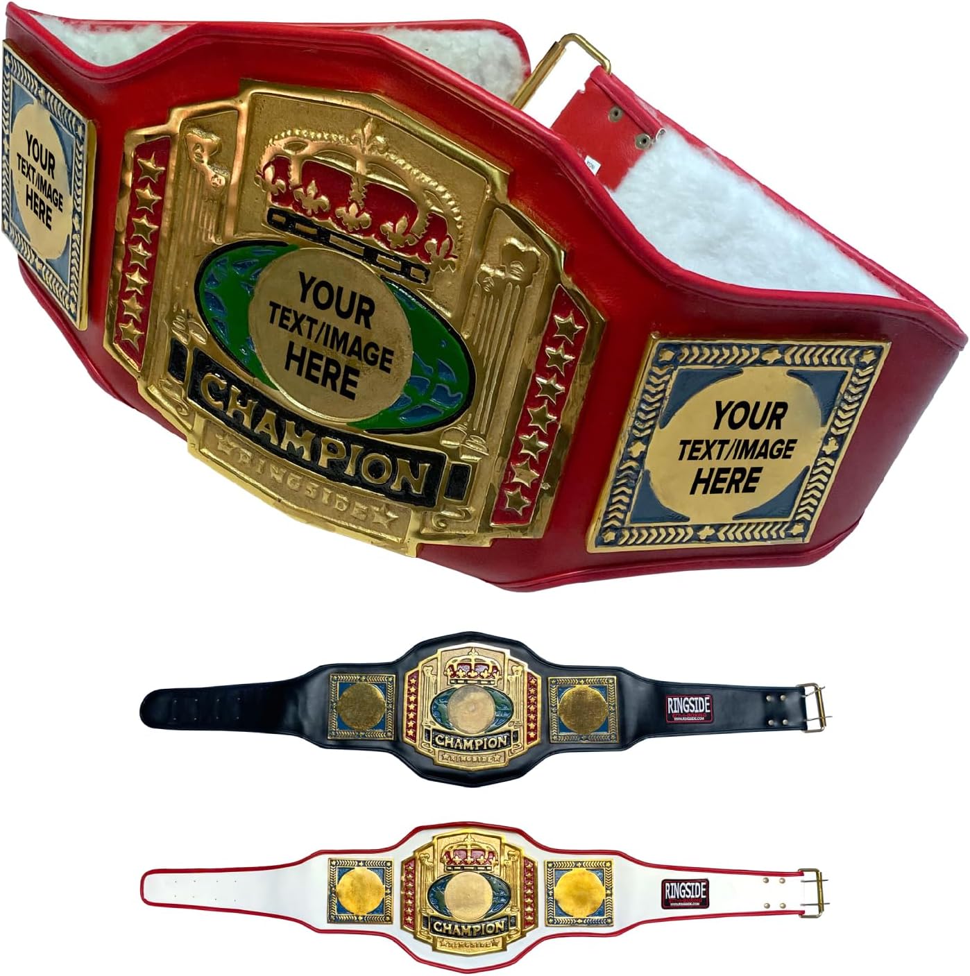 Combat Sports Authentic Customizable Leather Championship Belt – Brass Plates, 3 Colors for Fantasy Sports, Boxing
