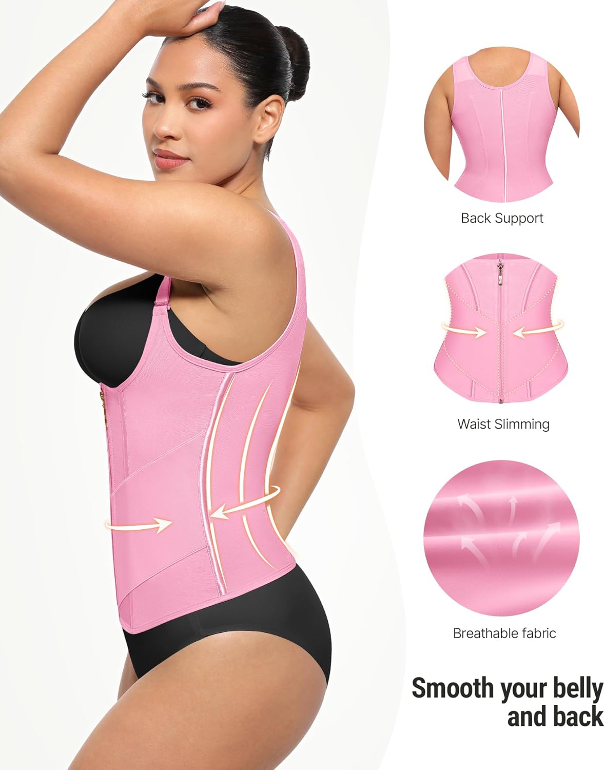 FeelinGirl Waist Trainer Vest for Women Tummy Control Corset Body Shaper with Back Support Adjustable Straps - Image 5