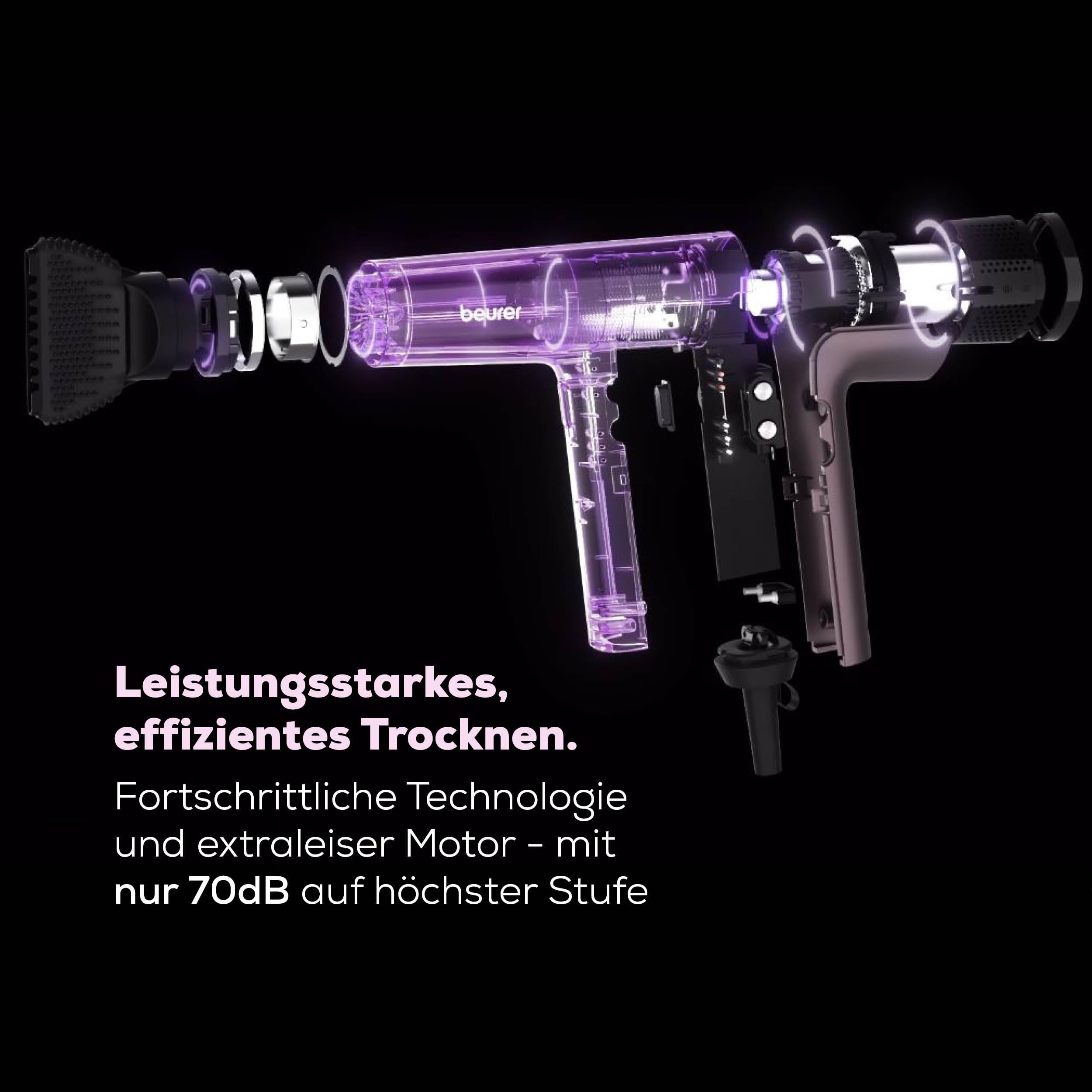 Beurer HC 100 Excellence Haartrockner, Föhn mit kraftvollem Digitalmotor, trocknet bis zu 20% schneller, leichtes Gewicht, besonders leise, Ionenfunktion für glänzendes Haar, inkl. Volumendiffusor