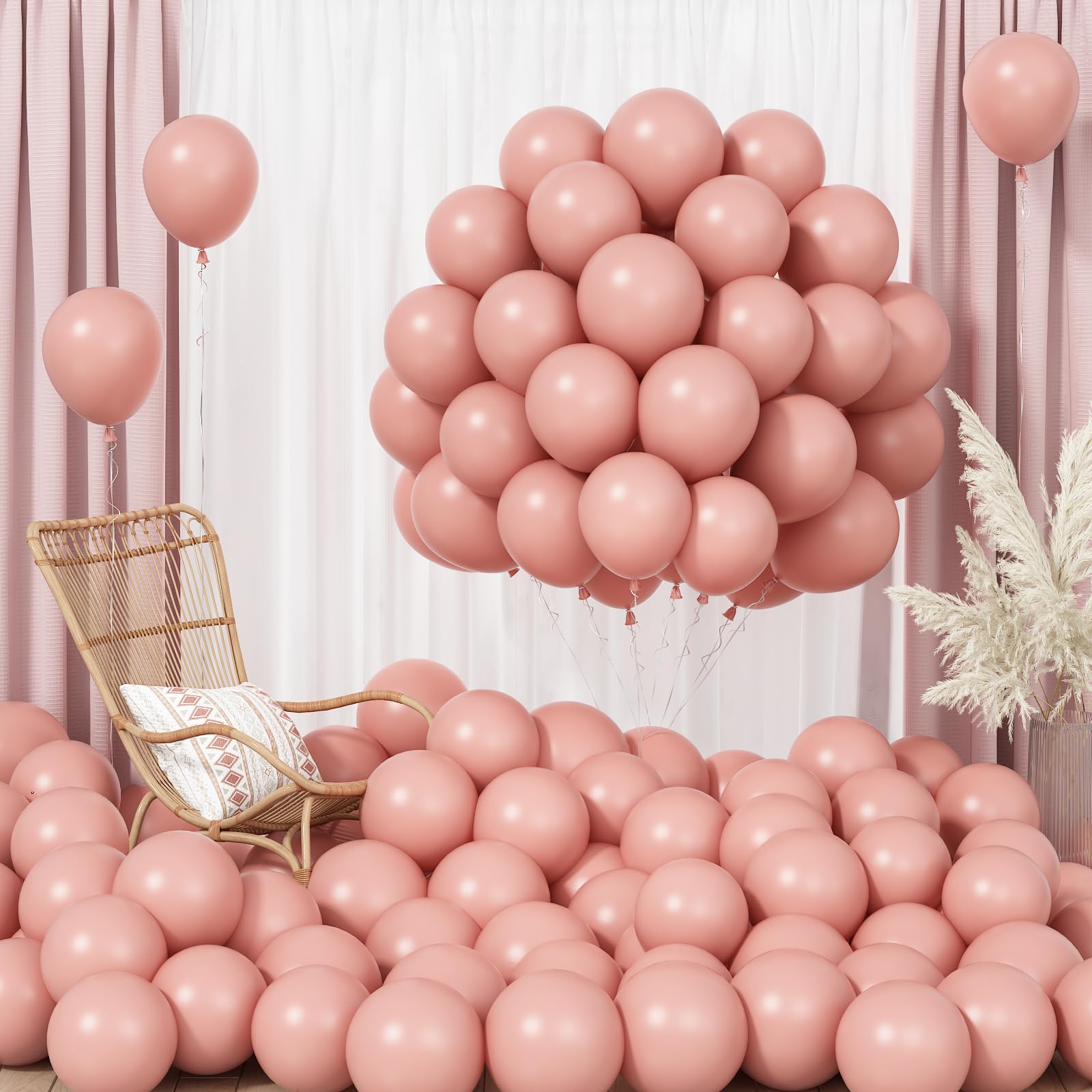 Retro Pink Balloons, 100 Packs 5 Inch Dusty Pink Latex Balloons, Small Blush Pink Party Balloon, Boho Pink Helium Balloons for Boho Girls Women Birthday Baby Shower Wedding Bridal Party Decoration