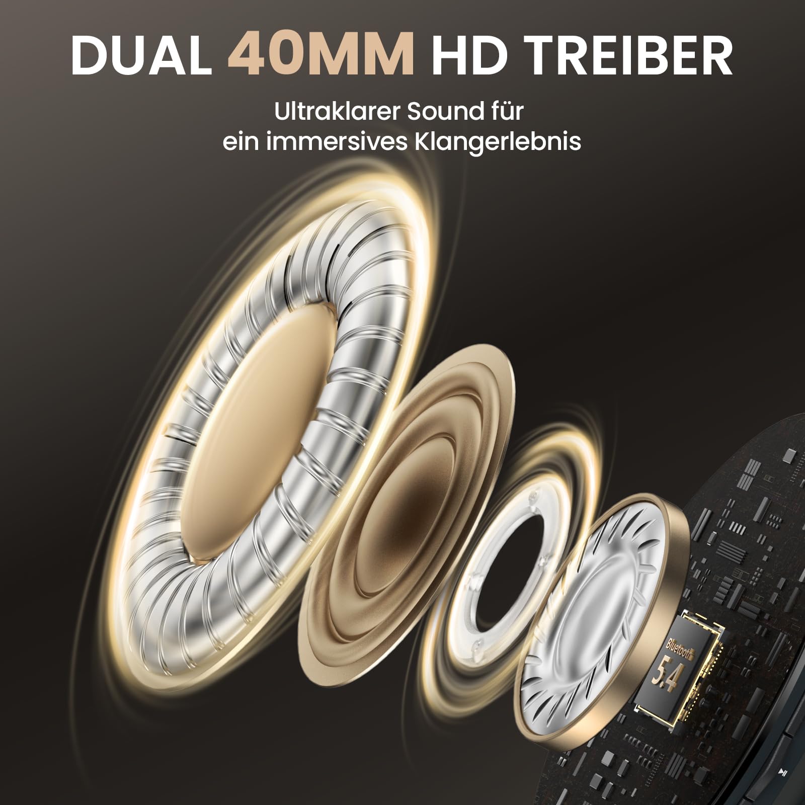DOQAUS Kopfhörer Kabellose Bluetooth, Bluetooth Kopfhörer Over Ear mit App Steuerung & 9 EQ Modi, 90 Std. Akkulaufzeit, HiFi Stereo Bass, Leicht Faltbar mit Mikrofon, für Reisen, Arbeit & Alltag, Grau