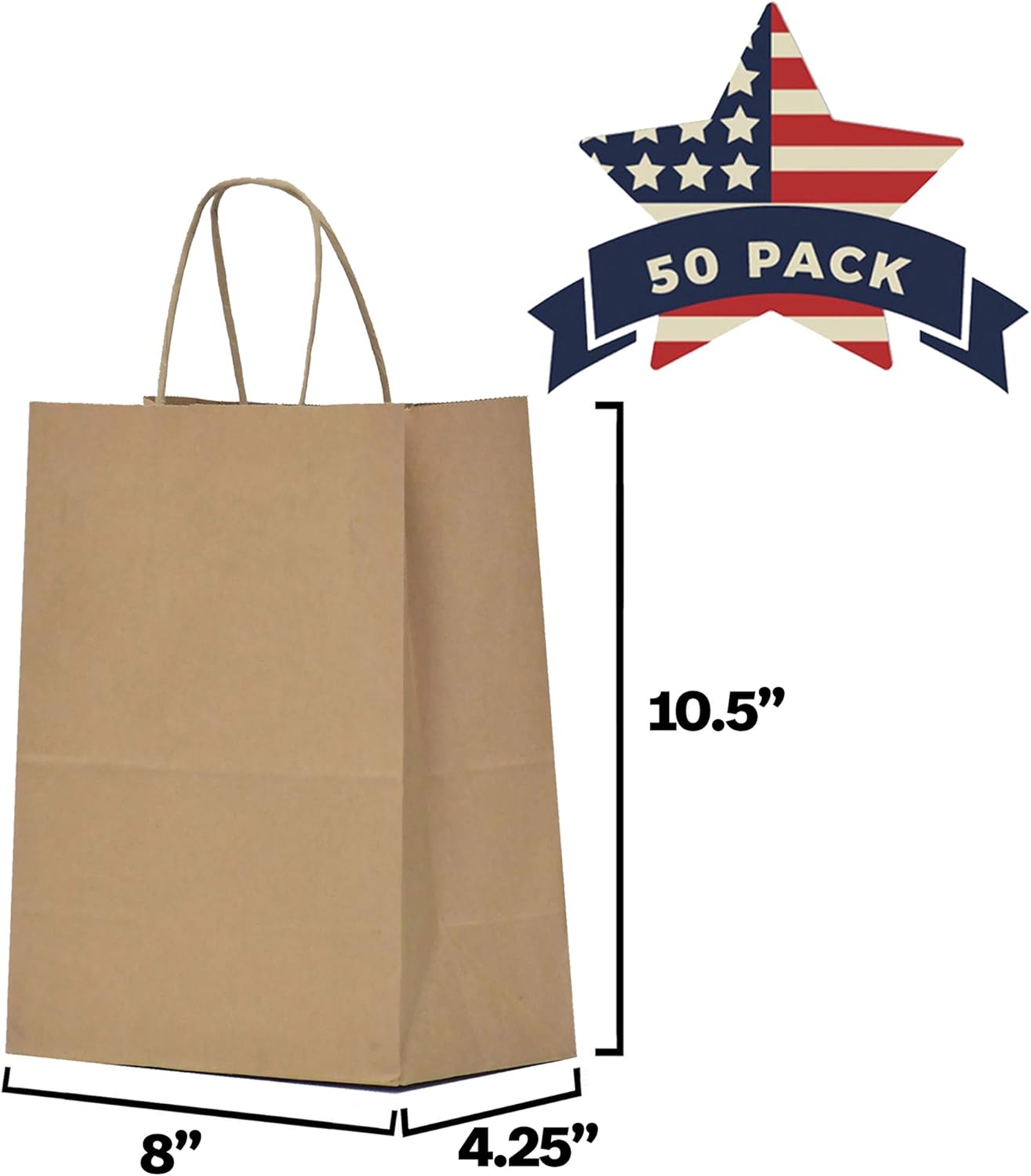 Exсluѕіvе Brown Paper Bags with Handles Bulk 8x4.25x10.5 50pcs Gift Bags, Kraft Bags, Brown Gift Bags, Medium Size Gift Bag Bulk,Brown Bags, Kraft Paper Bag, Craft Bags