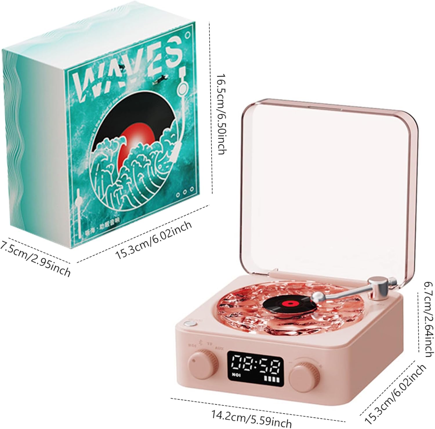 The Waves Vinyl Player with 4 Playback Modes, Wireless Vinyl Record Player with Ambient Light, Quality Sound, Smart Control, Tonearm, Vintage Record Player for Gift Vinyl Player Vintage Record Player