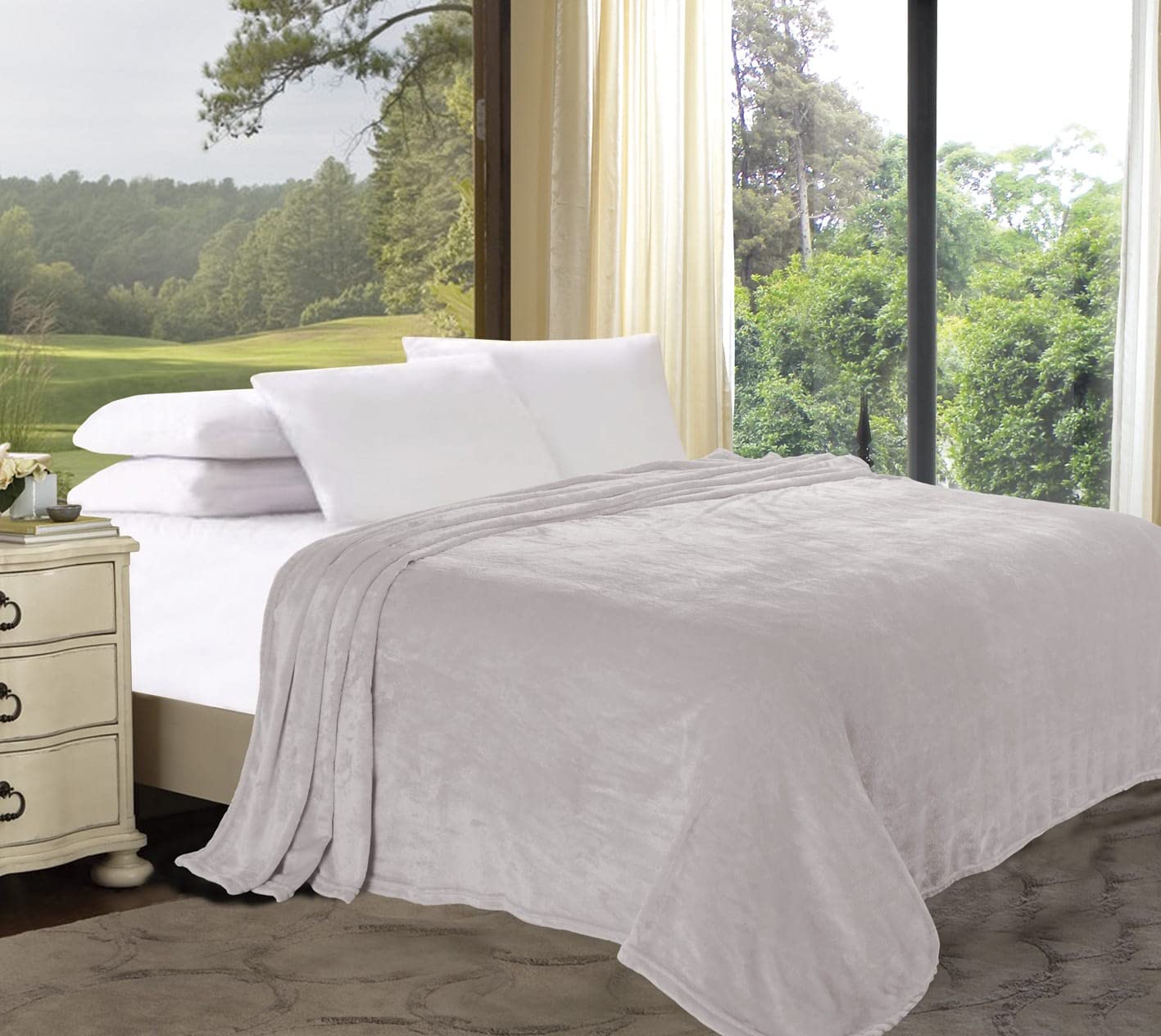 Al DONNA Fleece Plush Blanket 300GSM Blanket fennel fleece throw (King  Size (200x220), Light Gray)