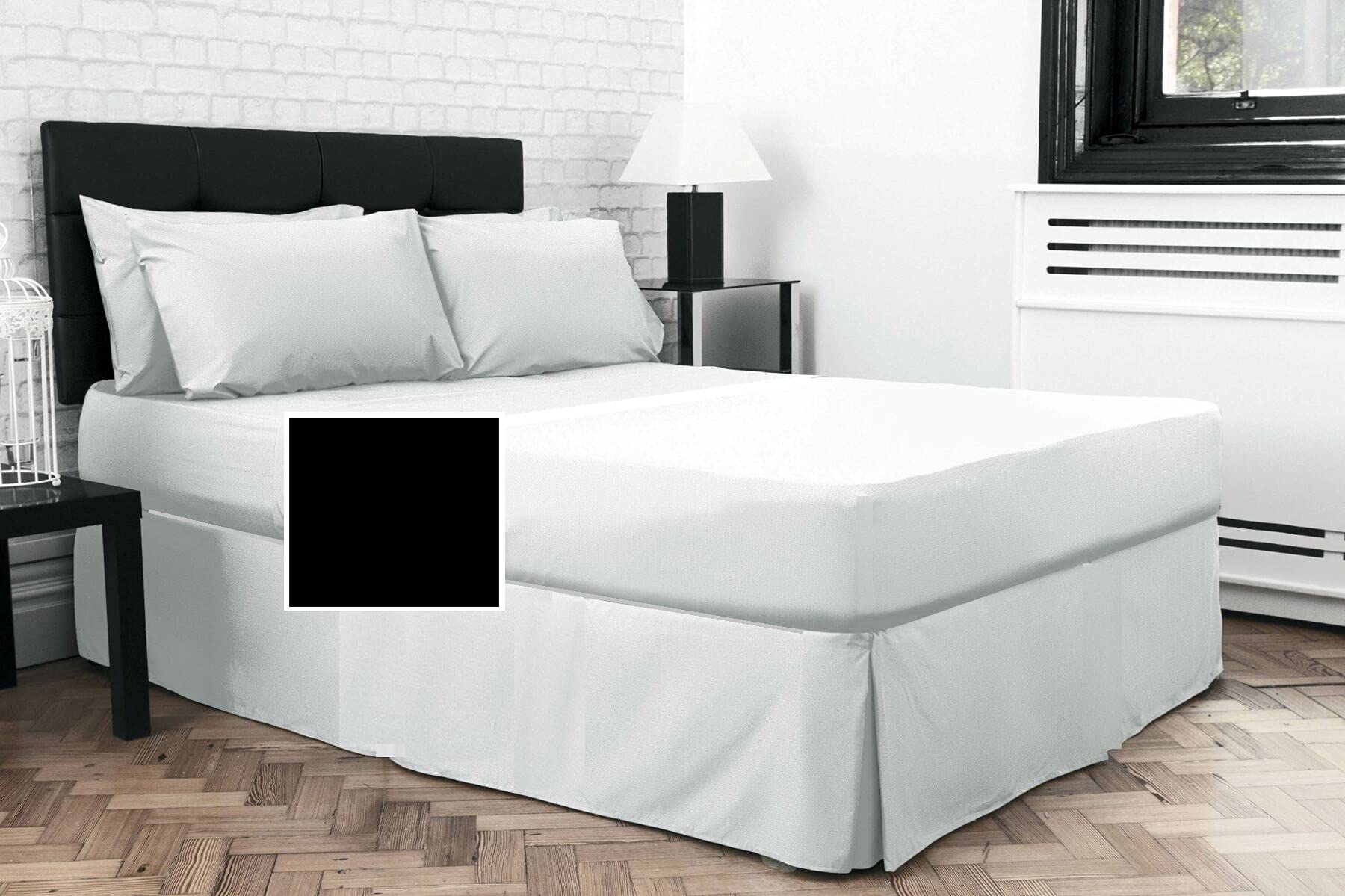 EMPEROR SIZE PLEATED FITTED VALANCE Sheet 7' x 7' (84" x 84") OVER MATTRESS (Black, 17" Depth)