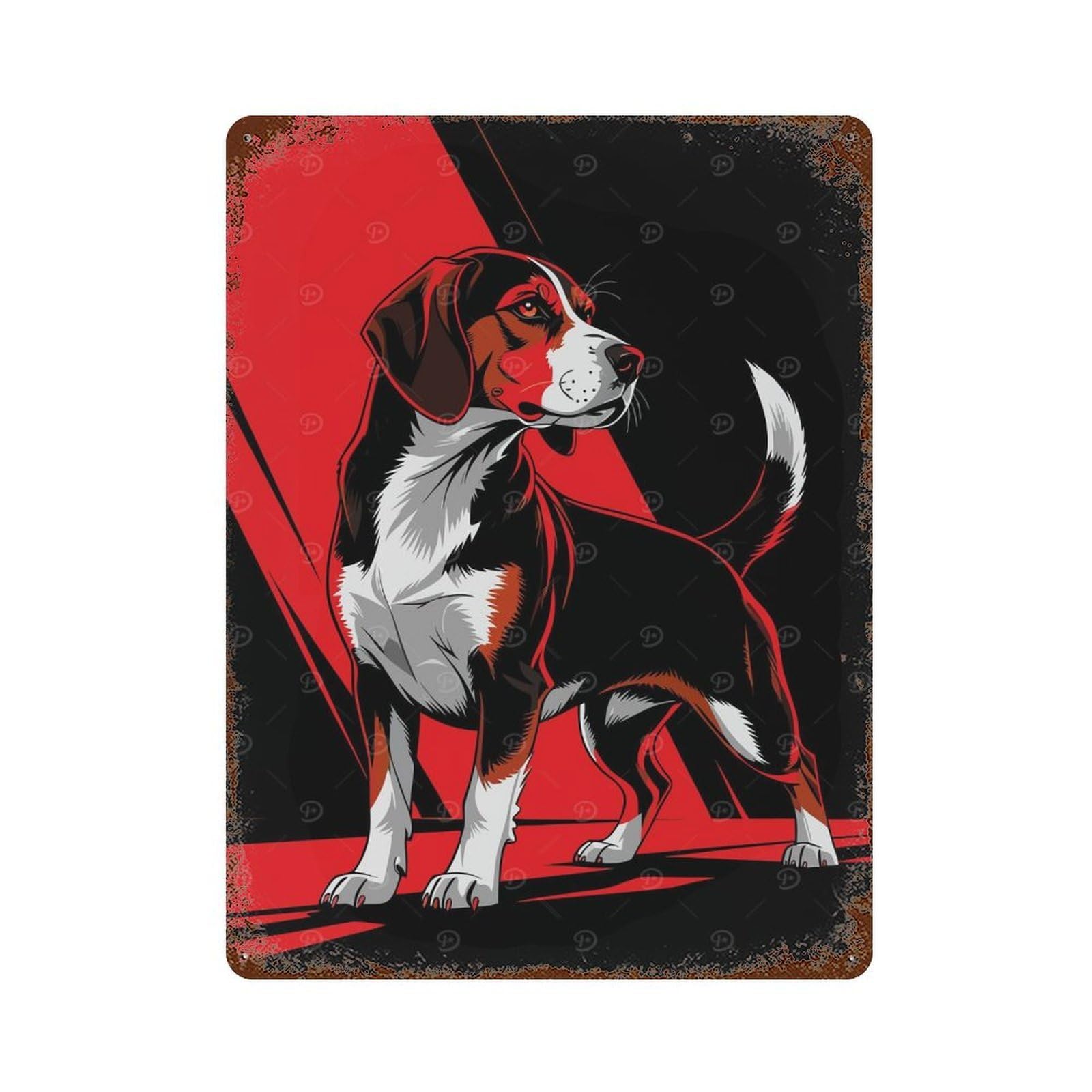 Rust Effect Tin Sign with Stylized Beagle Illustration Design 15.7"x11.8", for Pub, Kitchen And Man Cave Decor, Industrial Home Decor