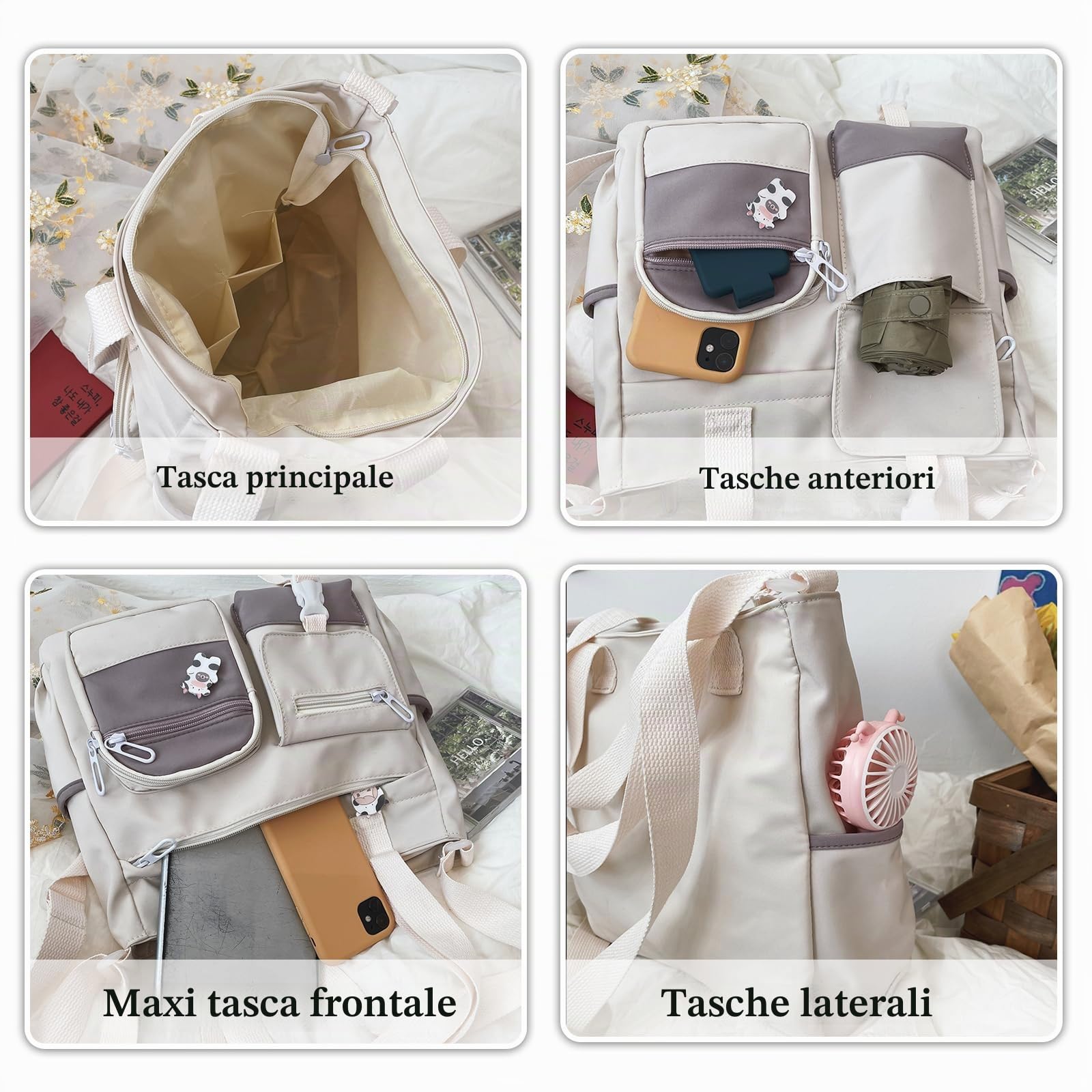 Borsa a Tracolla per Ragazze Un Simpatico Orsetto Borse a Spalla Nylon Borsetta Donne Borsa Messenger per Scuola Viaggio Uso Quotidiano Viola